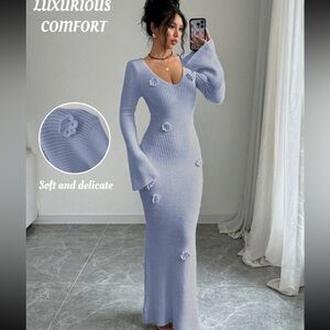 Shein elenzga women 3d floral decor long sleeve warm dress